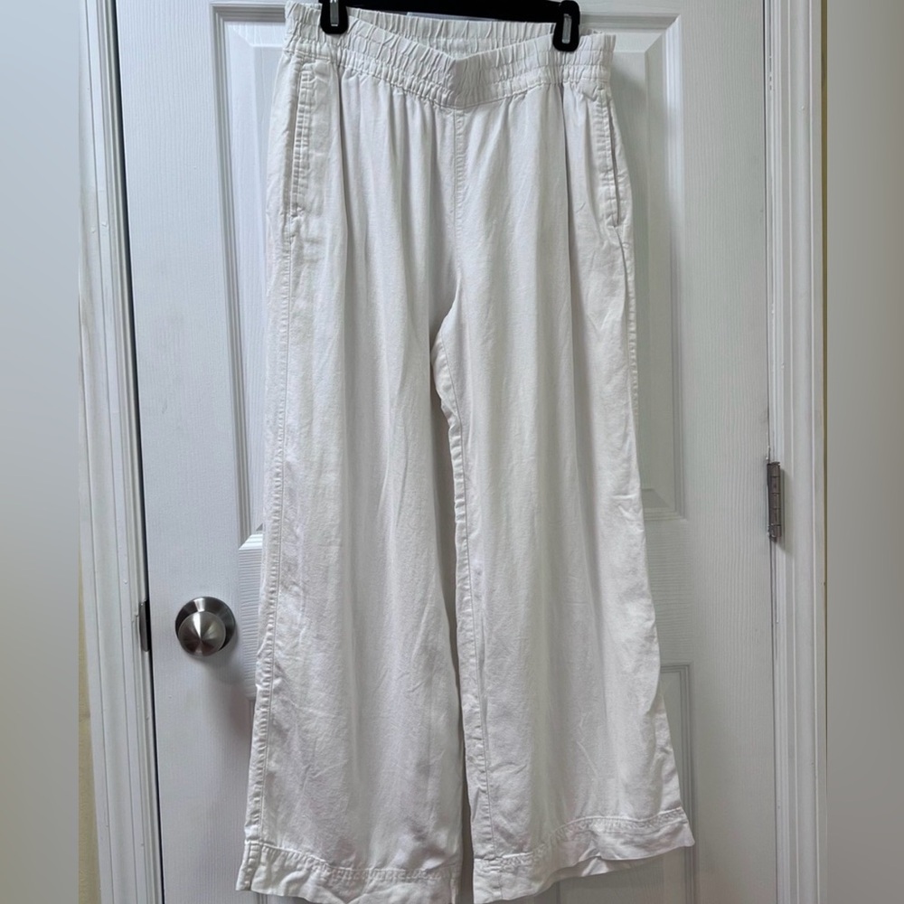 Old Navy Linen Blend Wide Leg Pants White High Rise Pull On Pockets Size Medium